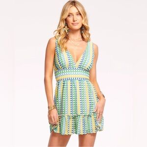 RAMY BROOK | V-Neck Sleeveless Foley Scalloped Knit Fit Flare Mini Dress Small